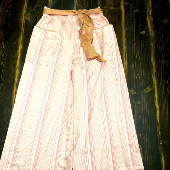NWOT Victoria Secret Cotton Candy Pink Stripe Satin Wide Leg PJ's w/Salmon Belt - Picture 6 of 6